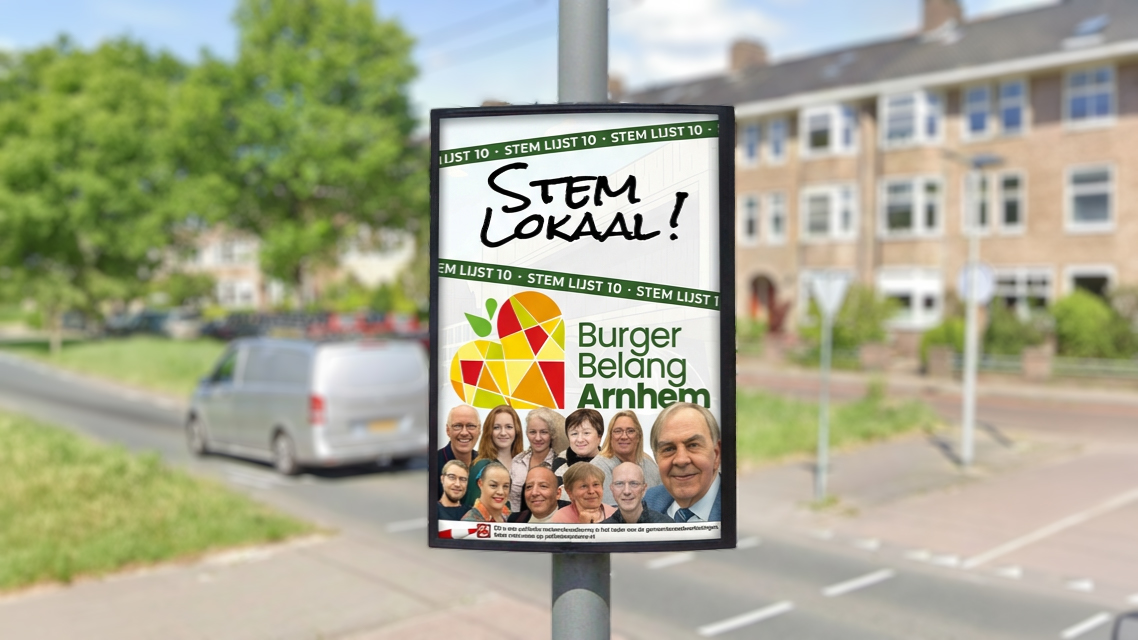 Verkiezingsposter BurgerBelang Arnhem - Lijst 10